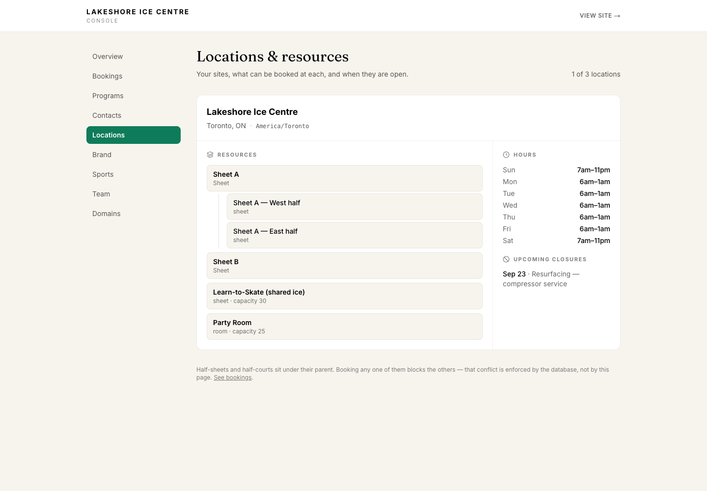 Locations, resources, hours, closures